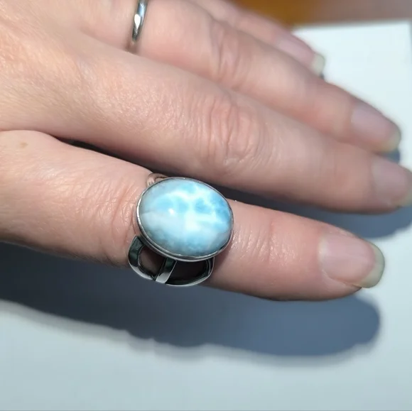 Sterling Silver Larimar Ring Sz 7.25
